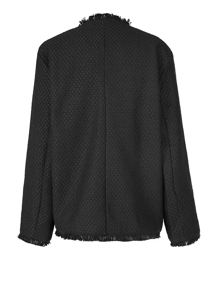 Black Burr Big Size Elegant Woolen Coat New Lapel Long Sleeve Women Jacket Fashion Tide Autumn Winter 2025 1DF6397