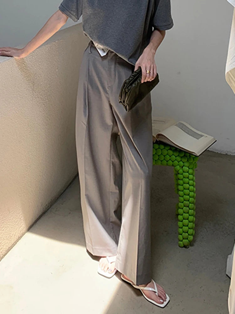 Autumn Casual Trouser For Women High Waist Patchwork Asymmetrical Solid Minimalist Wide Leg Pants Female Clothing