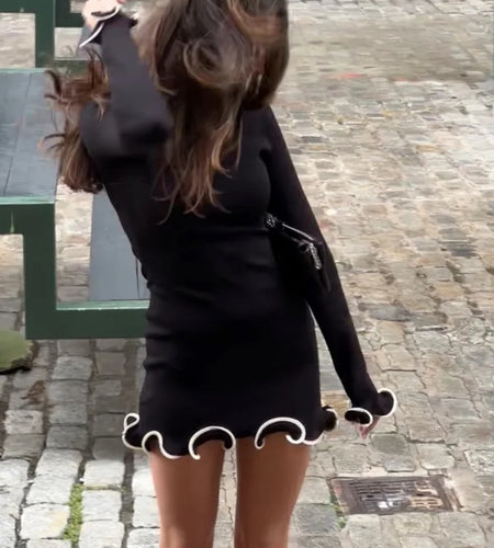 Fashion Knitted Sweater Long Sleeve Elastic Tight Dress Women Bodycon Skirt Female Autumn/Winter New Street Clothing