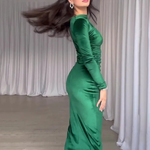 Load image into Gallery viewer, Elegant Long Sleeved Velvet Dress For Women Noble Velvet Slim Sexy Slit Irregular Dress Long Dress Party Evening Dress
