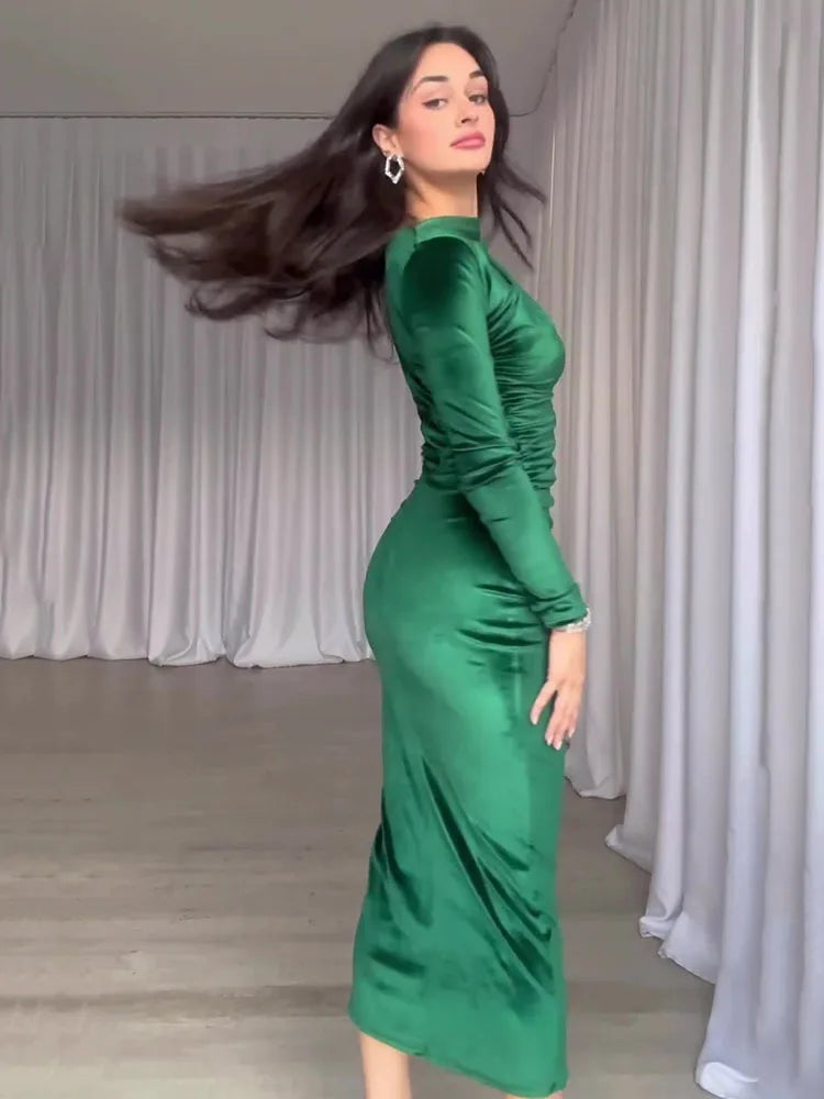 Elegant Long Sleeved Velvet Dress For Women Noble Velvet Slim Sexy Slit Irregular Dress Long Dress Party Evening Dress
