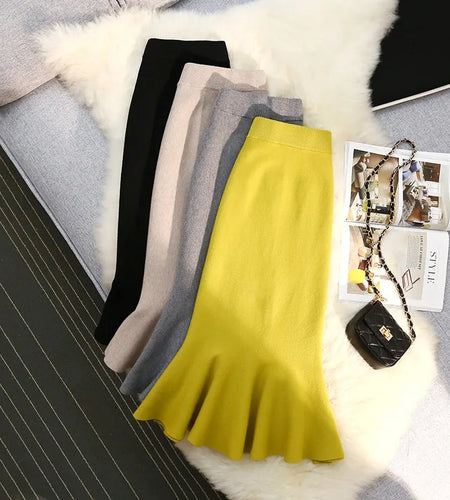 Knitted Small Waist Skirt 2022 Autumn And Winter Textured Fishtail Skirt Retro High Waist Wrap Hip Long Skirt Thickened