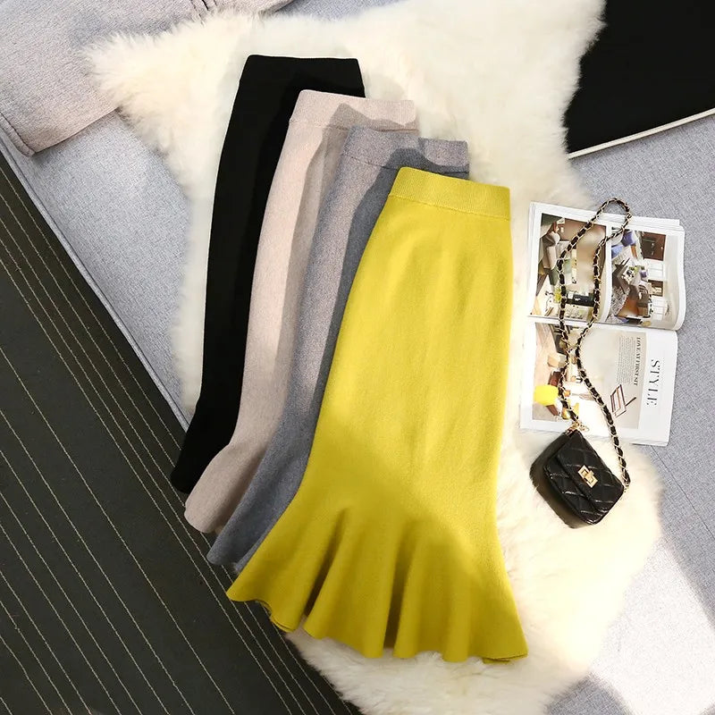 Knitted Small Waist Skirt 2022 Autumn And Winter Textured Fishtail Skirt Retro High Waist Wrap Hip Long Skirt Thickened