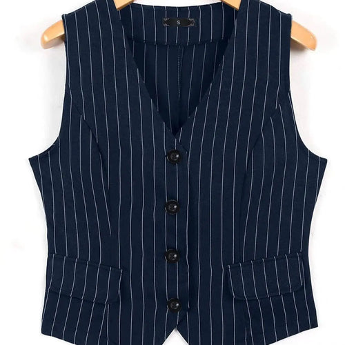 Load image into Gallery viewer, Black White Blue Stripe V Neck Sexy Sleeveless Tank Tops Summer Clothes Women Fashion Single Breasted Asymmetrical Vest Trendy
