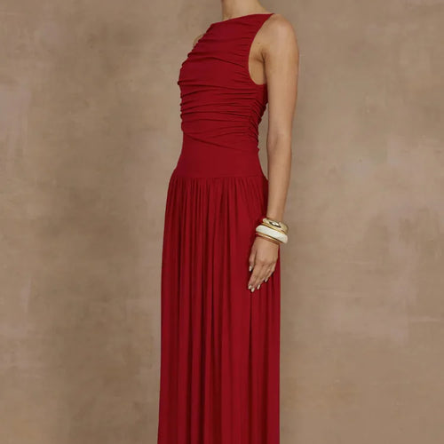 Load image into Gallery viewer, Elegant Sleeveless Round Neck Bodycon Long Dress For Women Folded Slimming Party Evening Dress Female Tight Vestido 2024
