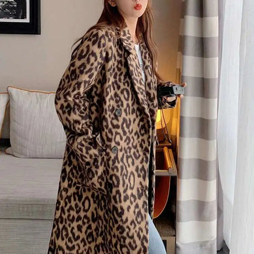 Load image into Gallery viewer, Leopard Print Thick Big Size Long Woolen Coat New Lapel Long Sleeve Women Jacket Fashion Tide Autumn Winter 2025 1DH8599
