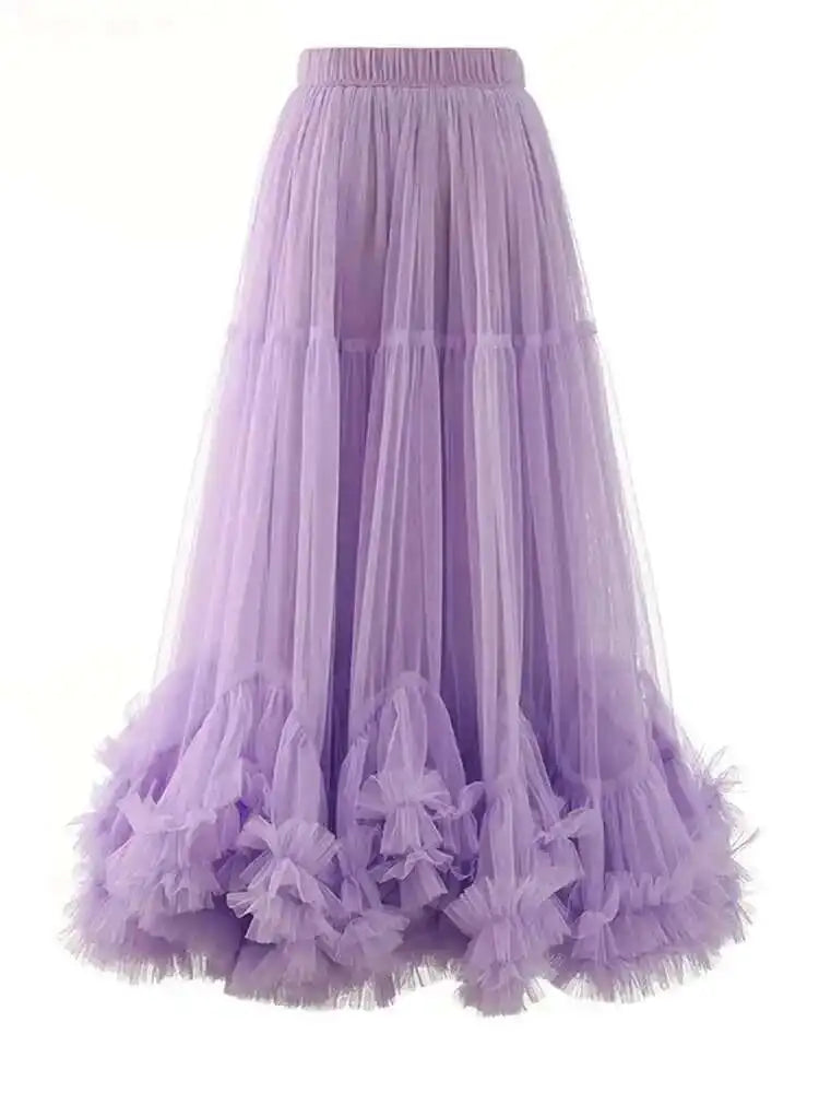 High Elastic Waist Apricot Purple Mesh Shaped Elegant Half-body Skirt Women Fashion Tide New Spring Autumn 2025 1DF8101