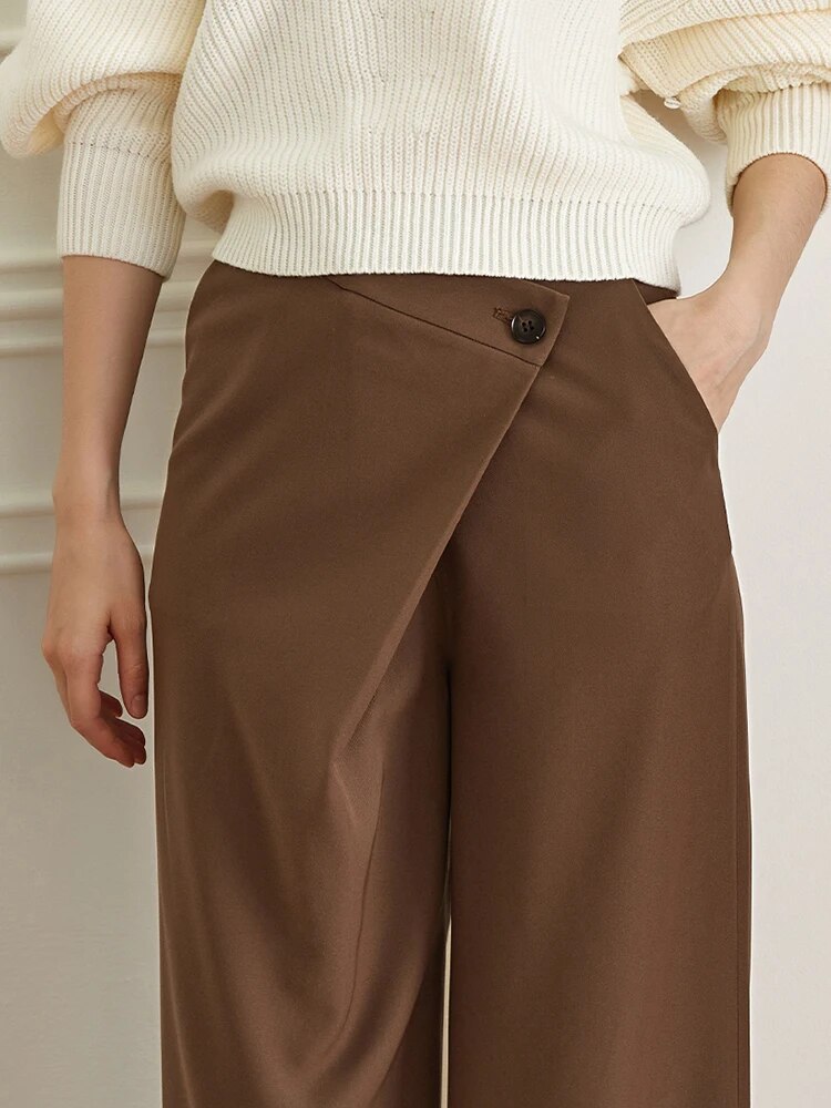 Solid Casual Loose Patchwork Button Pants For Women High Waist Minimalist Temperament Wide Leg Pant Female Fashion