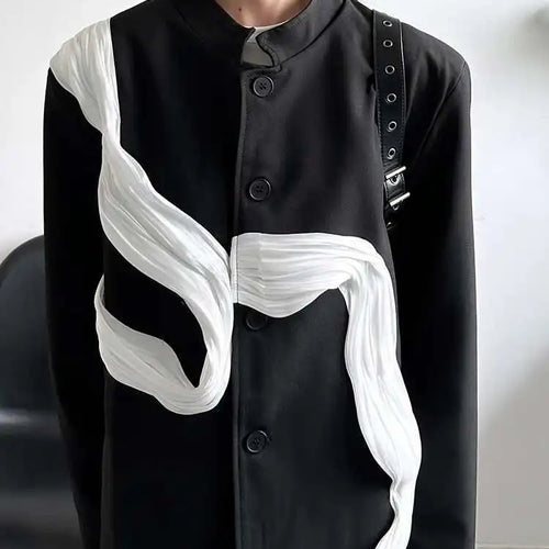 Load image into Gallery viewer, Women Ribbons Color-block Big Size Blazer New Stand Collar Long Sleeve Jacket Fashion Tide Spring Autumn 2025 1DH8156
