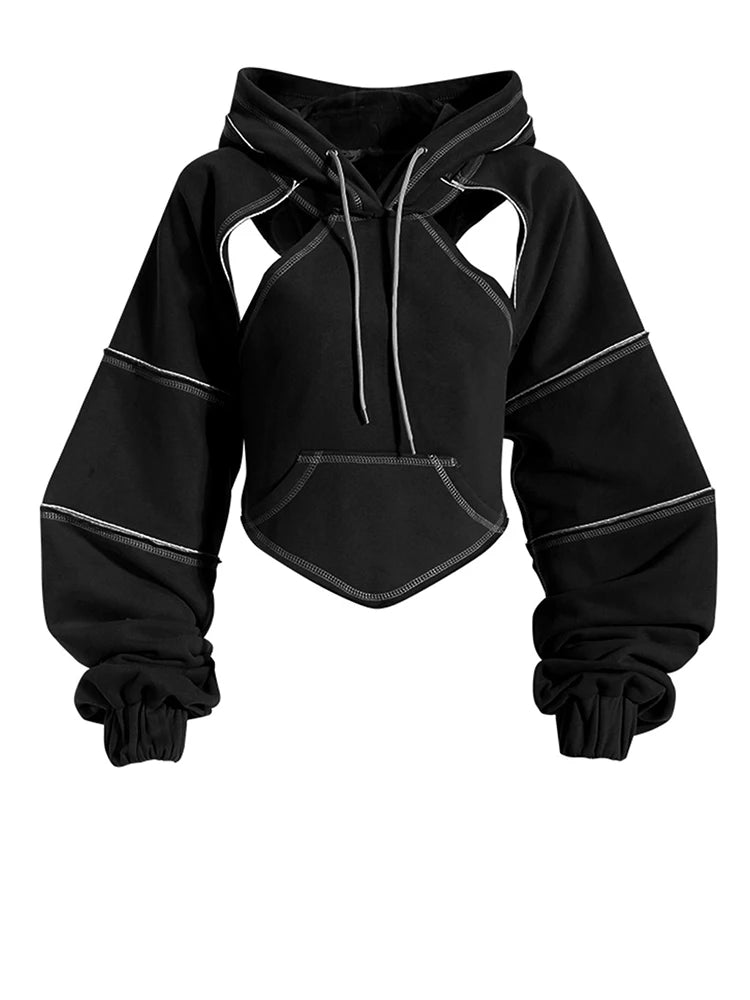 Brown Back Bow Irregular Cut-out Sweatshirt New Hooded Long Sleeve Women Big Size Fashion Tide Spring Autumn 2025 1DF1820