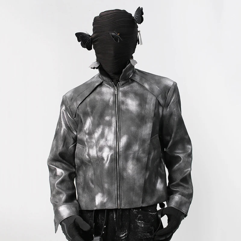 Gradient Dyed Men's Denim Jackets Casual Washed Lapel Shoulder Padded Design High Street Casual Male Clothing 2024 9C9379