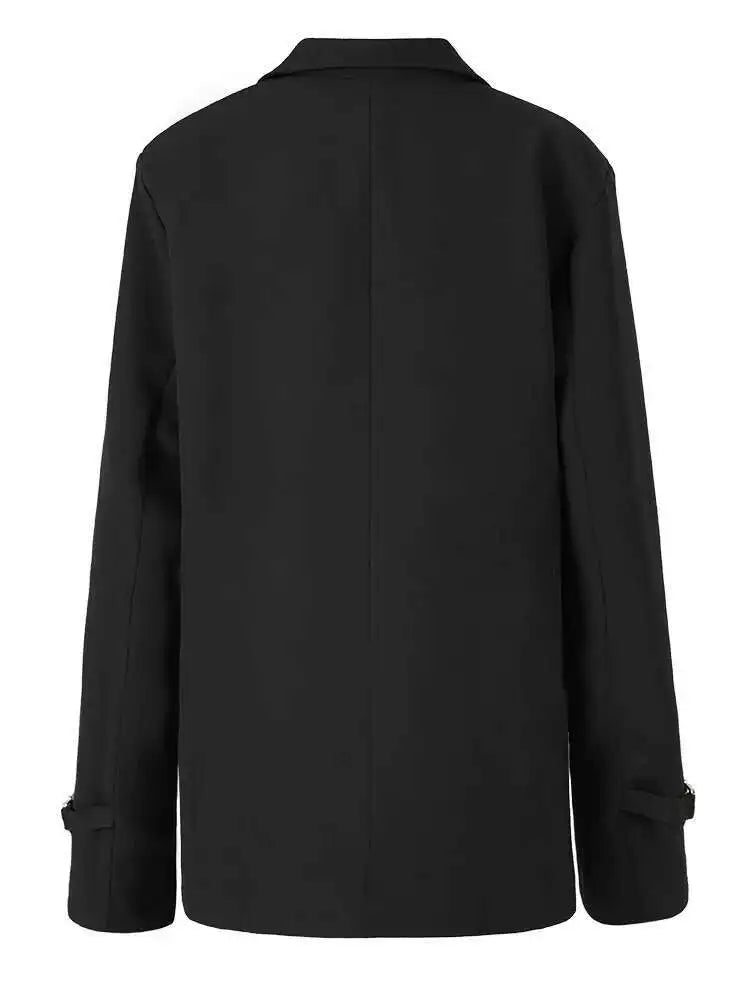 Women Black Metal Buckle Big Size Irregular Blazer New Lapel Long Sleeve Jacket Fashion Tide Spring Autumn 2025 1DF6409