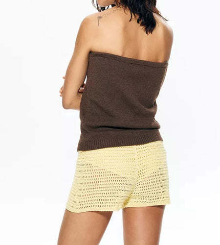 y2k Off Shoulder Tops Women Floral Pattern Strapless Bow Tie Front Knitted Tube T Shirts Vest 2000s Clothes Beachwear