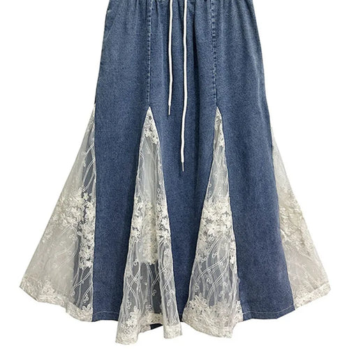 Load image into Gallery viewer, High Elastic Waist Apricot Blue Denim Lace Mermaid Half-body Skirt Women Fashion Tide New Spring Autumn 2025 1DH8648
