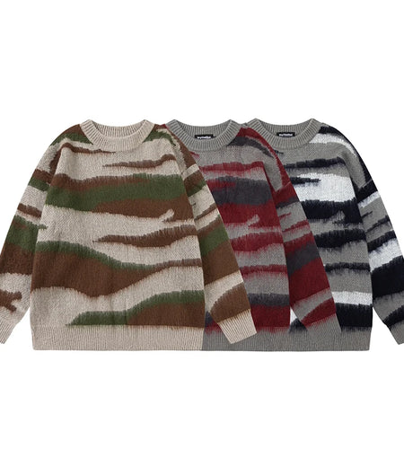 Men's Sweater Irregular Contrast Color Design Stripe Gradient Pullover Sweaters American Casual Menwear Spring 9W1467