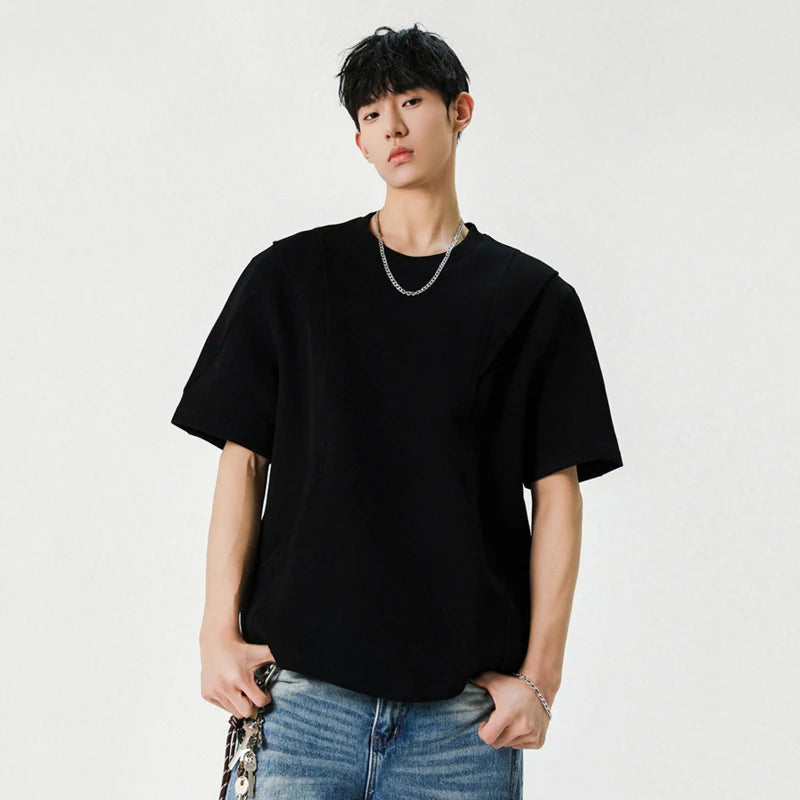 Korean Style Men's T-shirt Tide Solid Color Casual Round Collar Short Sleeve Tops Male Tees Summer Menswear 9W1248