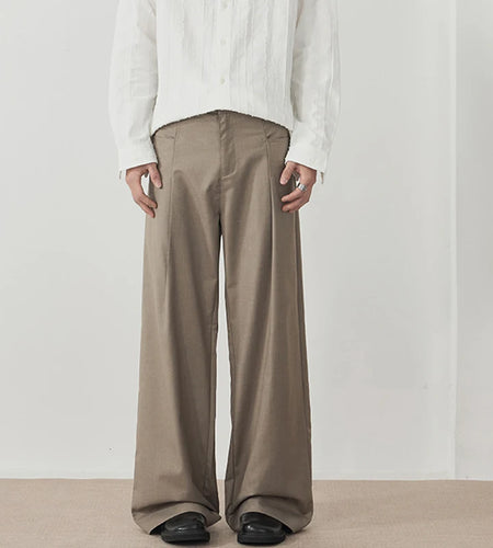 Men's Threedimensional Pleated Suit Pants Straight Trendy Niche Design Fold Solid Color Simple Male Casual Clothing 9W1899