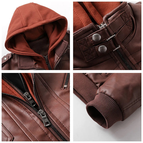 Load image into Gallery viewer, Men Casual Biker Faux Leather Jackets Men Brand Winter Leather Jacket Coat Men Fashion Hooded Motorcycle PU Jacket Men
