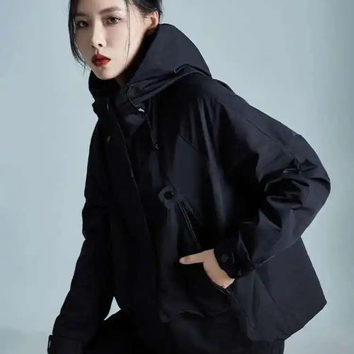 Load image into Gallery viewer, Black Big Size Loose Fit Pocket Casual Jacket New Hooded Long Sleeve Women Coat Fashion Tide Spring Autumn 2025 1DH3240
