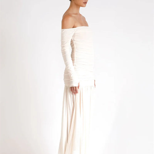 Load image into Gallery viewer, Off-shoulder Strapless Sexy Maxi Dress Women Summer New Patchwork Backless Long Sleeve Pleated Long Dress Elegant
