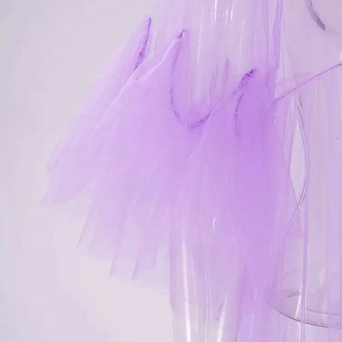 Load image into Gallery viewer, Women Purple Ruffles Mesh Perspective Big Size Long Dress New Round Neck Half Sleeve Fashion Spring Summer 2025 JR7711
