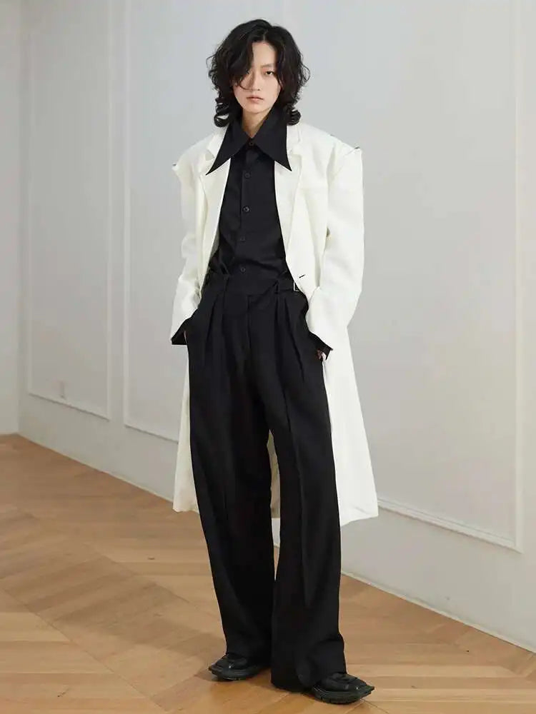 Women Black Big Size Long Casual Blazer New Lapel Long Sleeve Loose Fit Jacket Fashion Tide Spring Autumn 2025 1DH0063