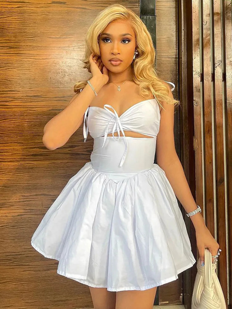 Sexy Sleeveless Satin Hollow Dress For Women 2024 Summer New  Wrapped Hip Dress Fashionable Elegant Slim Pleated Dress