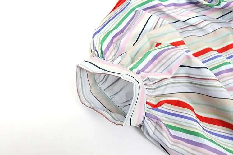 Women Striped Spliced Long Shirt Dress New Stand Collar Three-quarter Sleeve Loose Fit Fashion Spring Autumn 2025 1DE0219