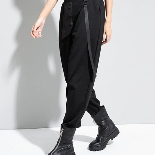 Load image into Gallery viewer, High Elastic Waist Black Ribbon Split Harem Trousers New Loose Fit Pants Women Fashion Tide Spring Autumn 2025 1DC777
