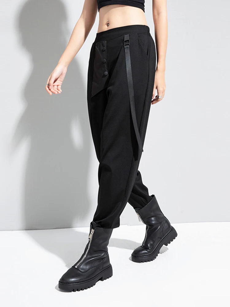 High Elastic Waist Black Ribbon Split Harem Trousers New Loose Fit Pants Women Fashion Tide Spring Autumn 2025 1DC777