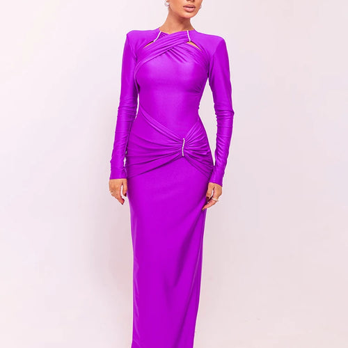 Load image into Gallery viewer, Hollow Out Long Sleeve Sexy Maxi Dress For Women Gown Fashion Solid Bodycon Ruched Club Evening Elegant Long Dress
