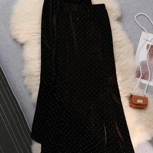 Load image into Gallery viewer, Vintage Black Velvet Diamonds Mermaid Skirt Autumn Winter Women&#39;s Brown Elastic High Waist Party Wrap Hip Long Skirts Female New
