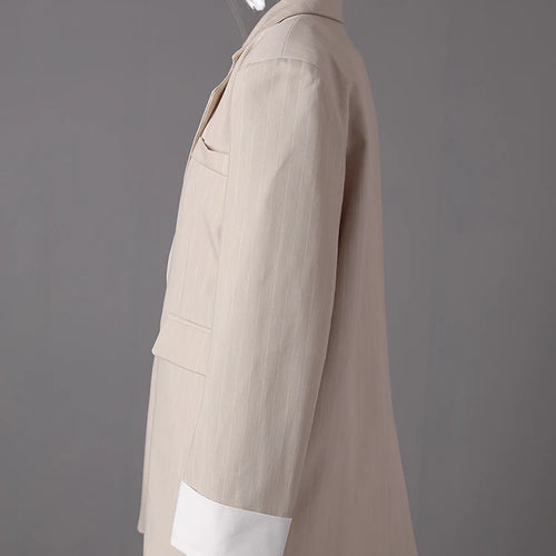 Load image into Gallery viewer, Women Apricot Striped Color-block Big Size Blazer New Lapel Long Sleeve Jacket Fashion Tide Spring Autumn 2025 30A2753
