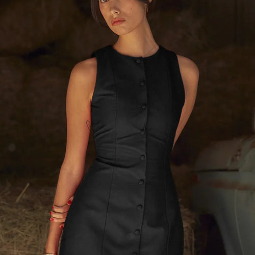 Load image into Gallery viewer, Fashion Sleeveless Sexy Mini Dress For Women New O Neck Single-btrasted Bodycon Club Party Tank Dress Femme Clothes
