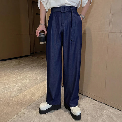 Load image into Gallery viewer, Trendy Male Casual Pants Loose Fashion High Waist Wide Leg Trousers Soild Color Lace-up Men Cottoms Summer 9C6448
