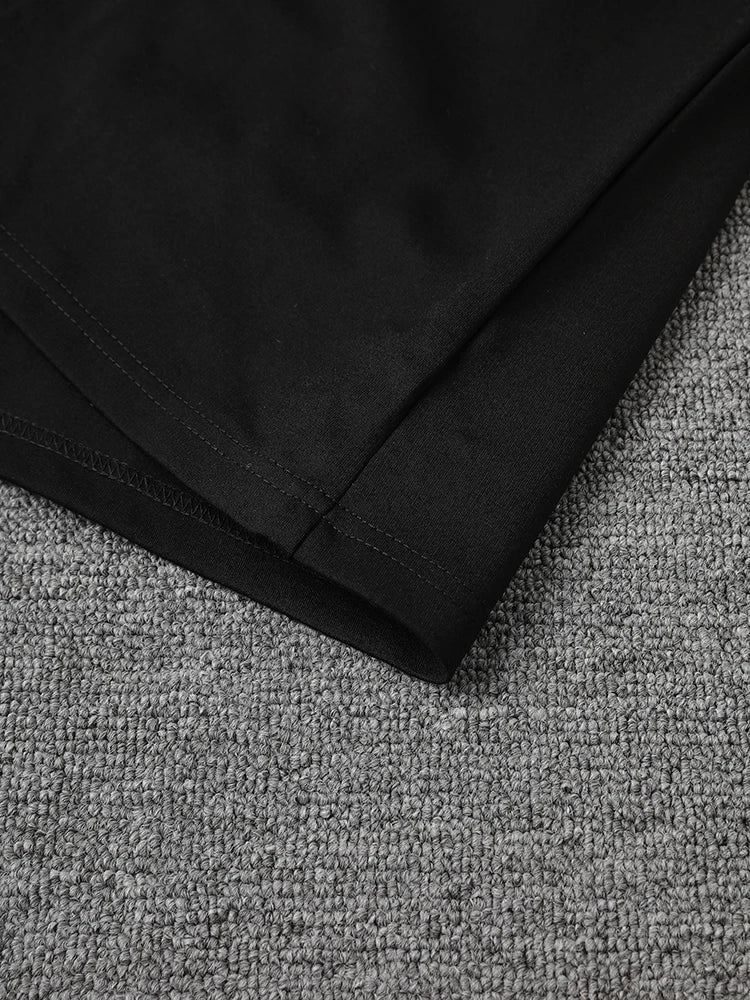 Women Black Zipper Irregular Hem Slit Midi Dress New Turtleneck Long Sleeve Fashion Tide Spring Autumn 2025 1DH9354