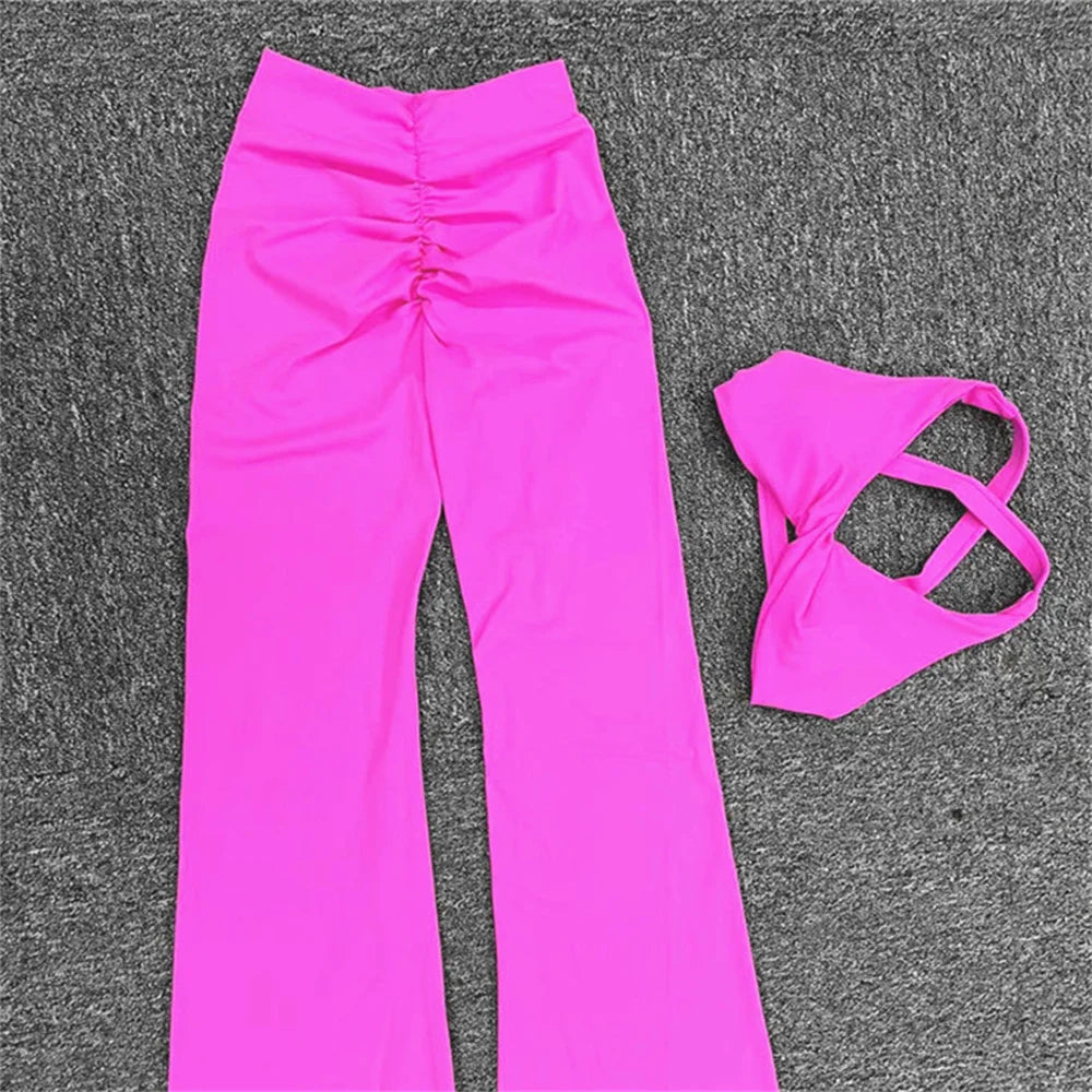 Flare Leggings V-shaped Hip Yoga Pants Women High Waist Wide Leg Pants Women Gym Fitness Sports Flared Pant Latin Dance Trousers