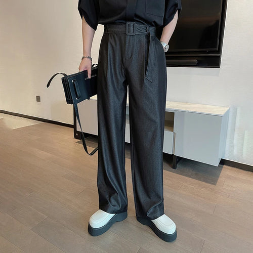 Load image into Gallery viewer, Trendy Male Casual Pants Loose Fashion High Waist Wide Leg Trousers Soild Color Lace-up Men Cottoms Summer 9C6448
