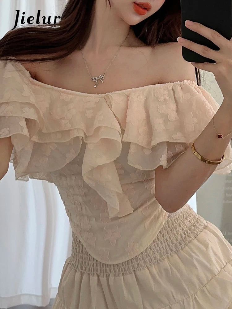 Slash Neck Lace Irregular Ruffles Fashion Women's Blouses Summer Solid Color Slim V-neck Chic Female Blouse Office Ladies