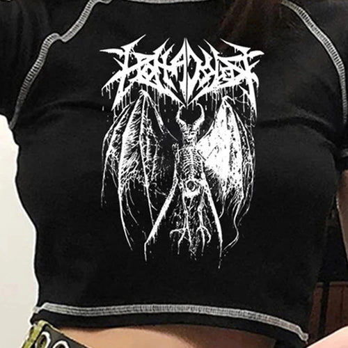 Load image into Gallery viewer, Women's T-shirt Harajuku crop Top Harajuku Retro Korean Black Demon Punk Gothic Anime Print Clothes Slim anime
