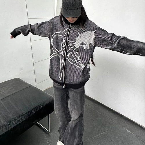 Load image into Gallery viewer, 2025 Vintage Star Jacquard Y2k Aesthetic Jacket Women Men Double Zipper Casual Jackets Oversized Harajuku Stand Neck Grunge Coat
