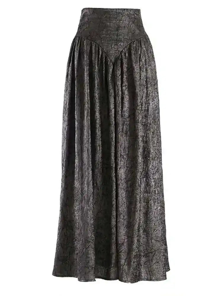 Women Dark Gold Color Pleated Elegant Long A-line Half-body Skirt High Wais Fashion Tide New Spring Autumn 2025 1DF9488