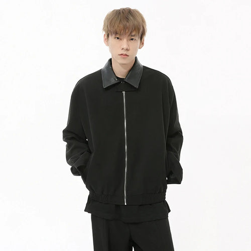 Load image into Gallery viewer, Korean style men&#39;s coats PU splicing loose simple turn-down collar solid color casual male jackets new fashion 9C8724
