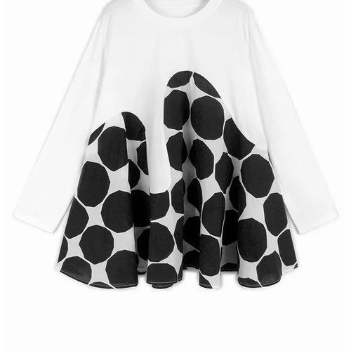 Load image into Gallery viewer, Women Black Dot Color-block Big Size Casual T-shirt New Round Neck Long Sleeve Fashion Tide Spring Autumn 2025 1DH9455
