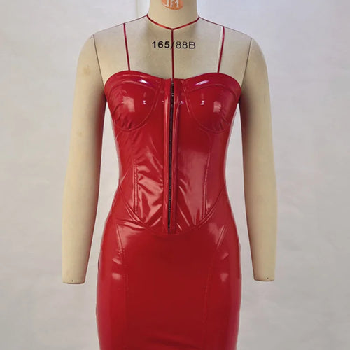 Load image into Gallery viewer, Off-shoulder Strapless Pu Leather Dress Women 2023 New Sleeveless Backless Skinny Sexy Dress Femme Fashion Vestidos
