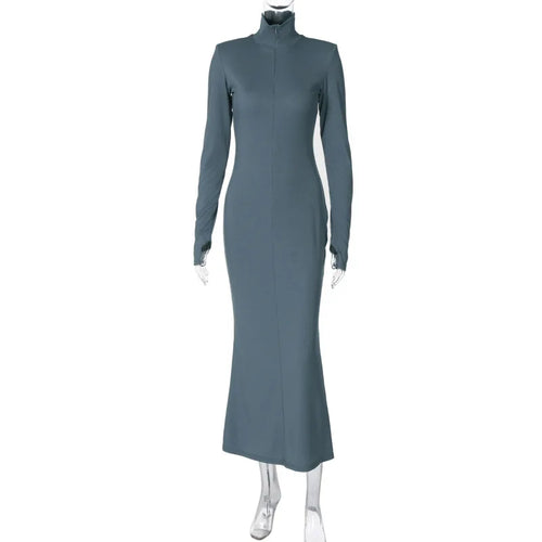 Load image into Gallery viewer, Elegant Turtleneck Long Sleeve Bodycon Long Dress For Women Autumn Winter New Ribbed Zipper Long Dress Fashion Clothes
