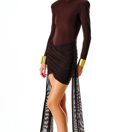 Load image into Gallery viewer, Turtleneck Long Sleeve Sexy Mini Dress For Women New Fashion Draped Ruched Bodycon Club Party Dress Elegant New Dresses
