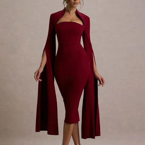 Load image into Gallery viewer, Elegant Long Sleeved Elastic Tight Dress For Women Autumn/Winter 2025 New Dress Sexy Long Slit Party Club Evening Dress
