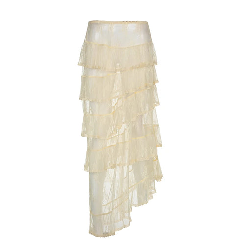 Load image into Gallery viewer, Fashion Chic Boho Sexy Lace Skirt Ladies Elegant Ruffles Asymmetrical Long Skirt Women Clubwear Party See Through Hot
