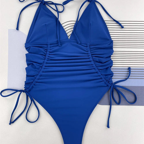 Load image into Gallery viewer, Tie One Piece Swimsuit 2024 Drawstring Swimwear for Women Sexy Bandage Bathing Suit High Waist Monokini
